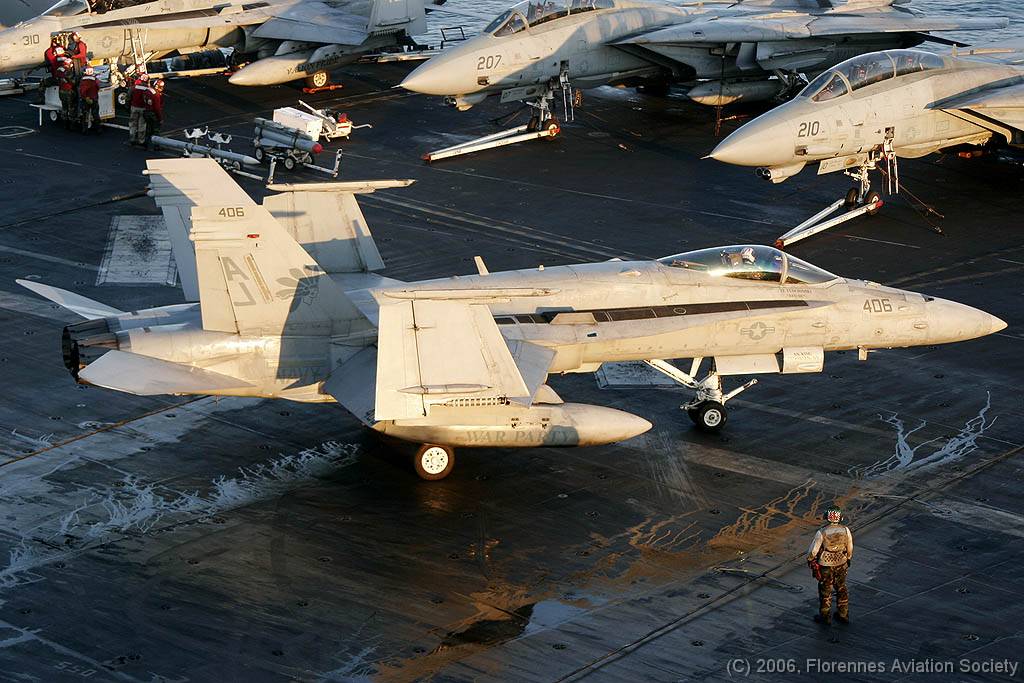 63 CVN71060221 FA-18C 164644 AJ-406 DK 02 F/A-18C 164644/AJ-406 of VFA-87 - USS Theodore Roosevelt, 21 February 2006 (C) Didier Kories